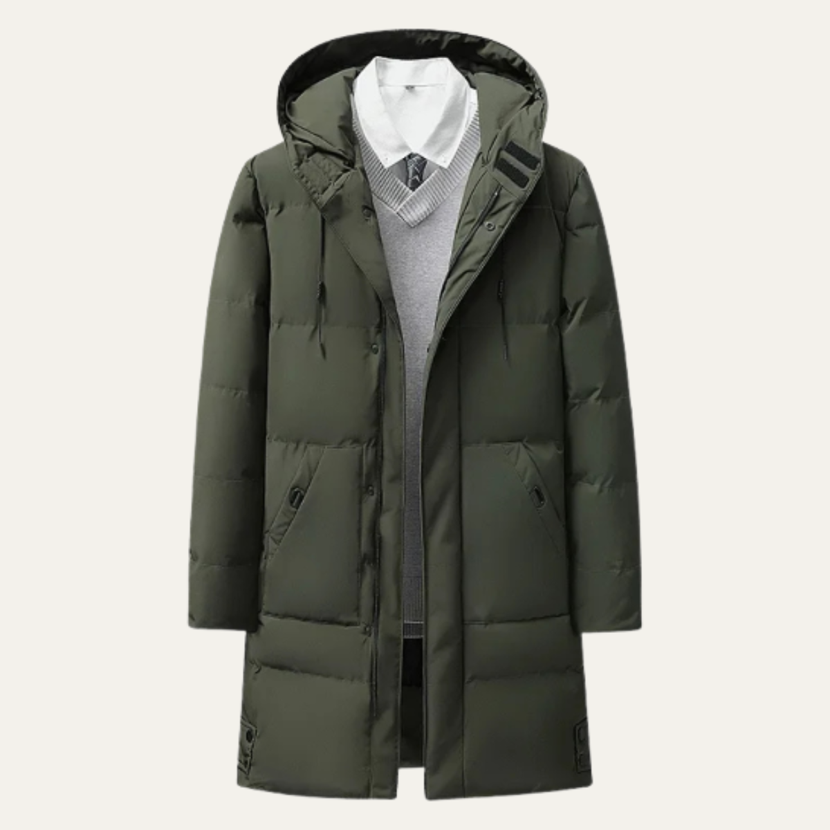 Men's Long Hooded Puffer Jacket Cotton Filled Black