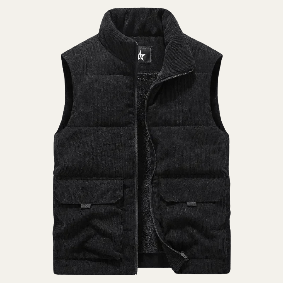 Men's Corduroy Puffer Vest Warm Padded Silver