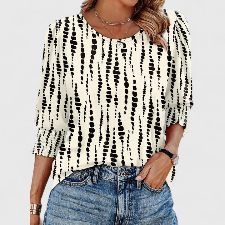 Women's Smocked Crew Neck 3/4 Sleeve