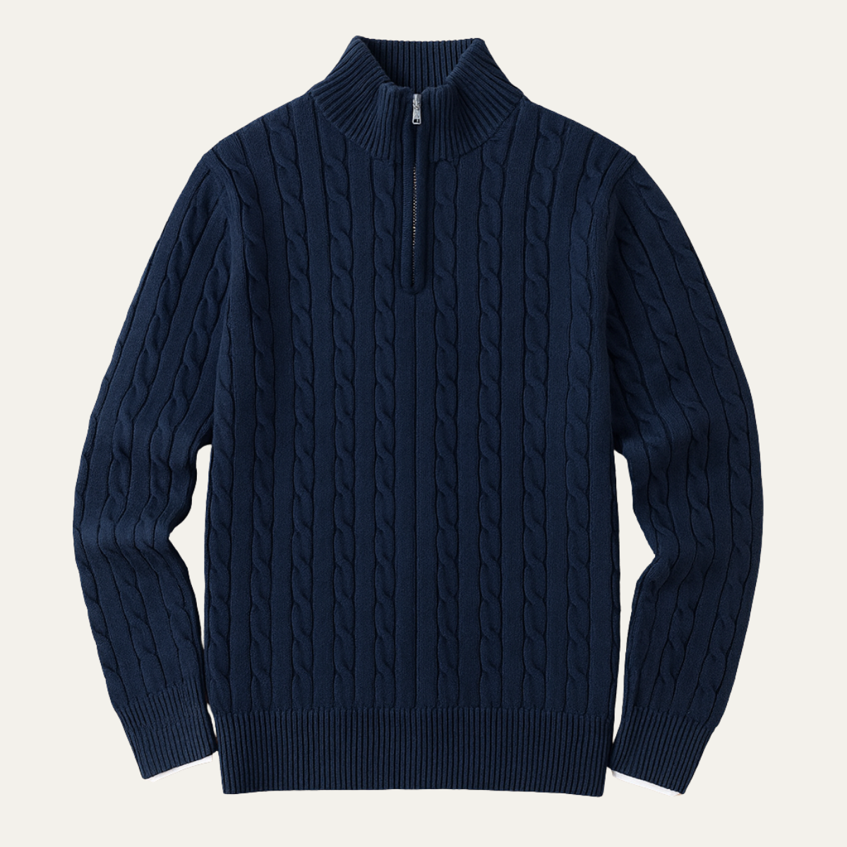 Men's Cable Knit Sweater Navy Blue Half Zip - Fashinoza