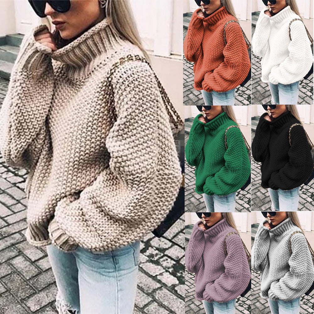 Women's Chunky Knit Turtleneck Sweater Oversized Cozy