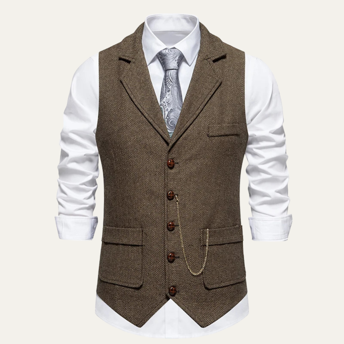 Men's Tweed Vest Chain Pocket