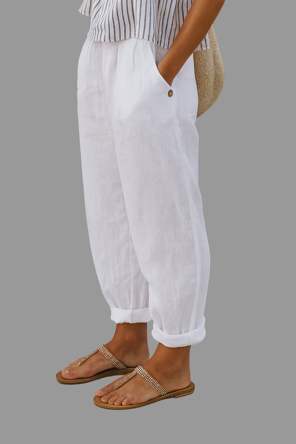 Women's Loose Fit Trousers Solid with Pockets - Fashinoza