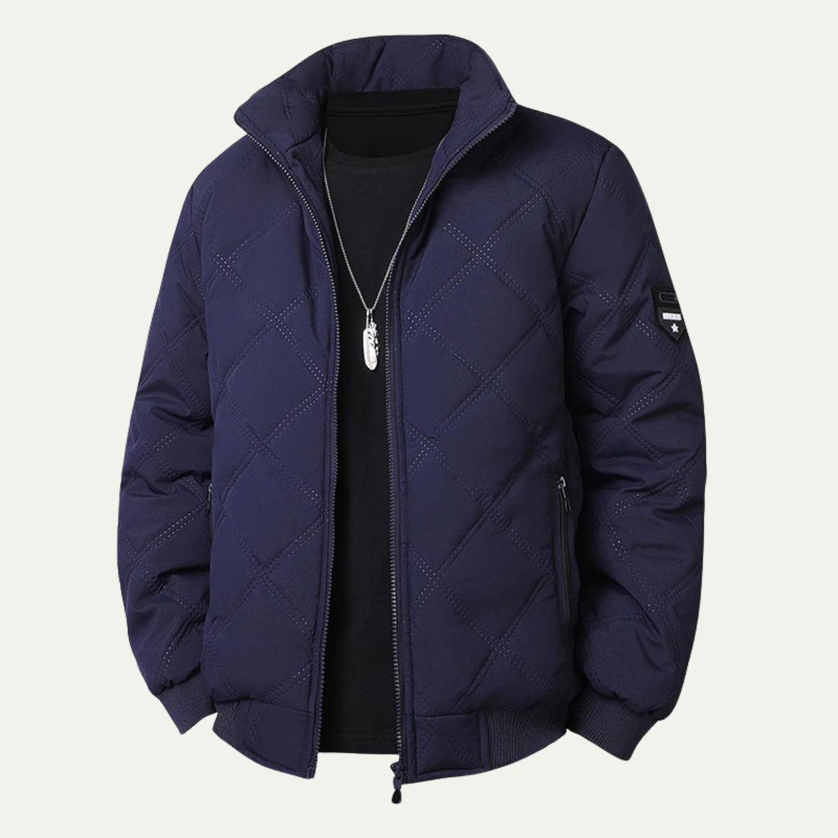 Men's Quilted Winter Jacket Stand Collar Casual