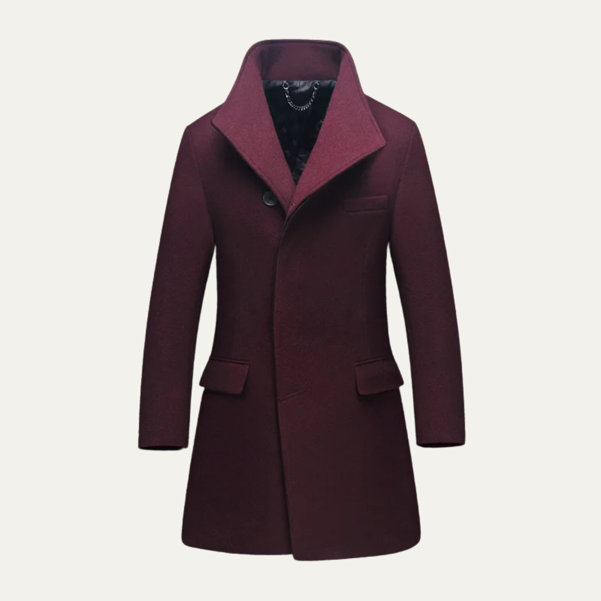Men's Single Breasted Winter Jacket Wool Black