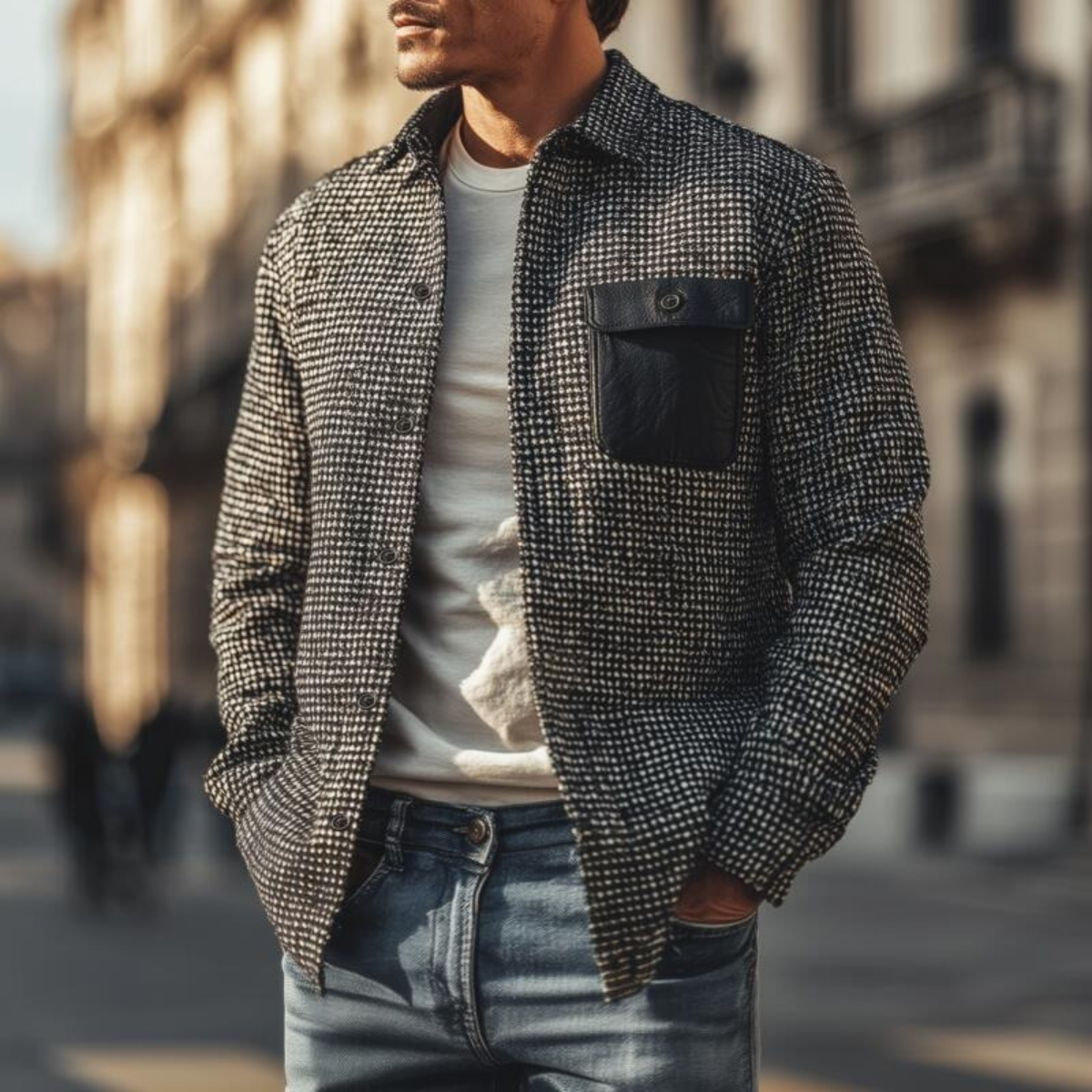 Men's Houndstooth Wool Jacket Black