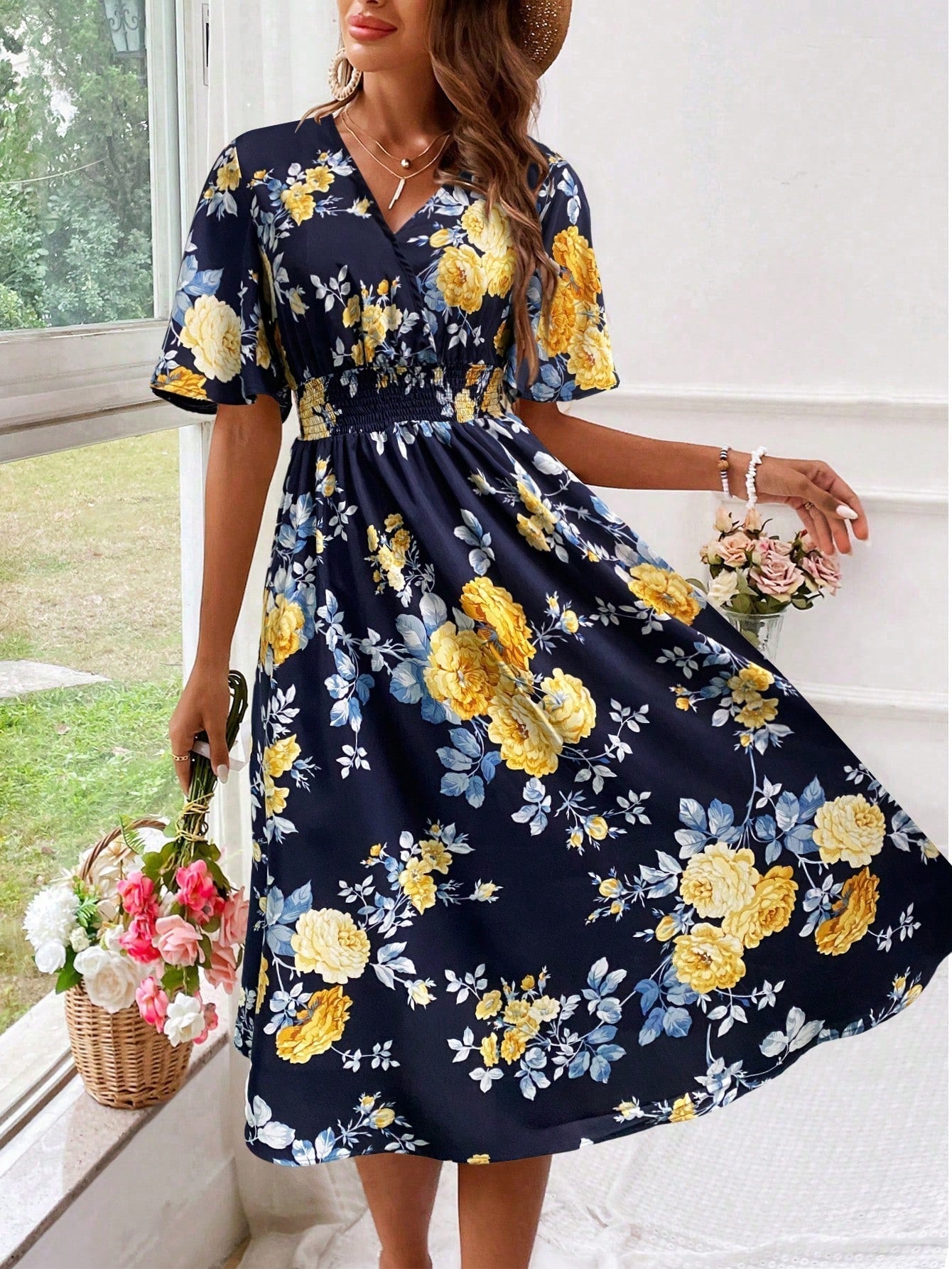 Women's Floral V-Neck Dress