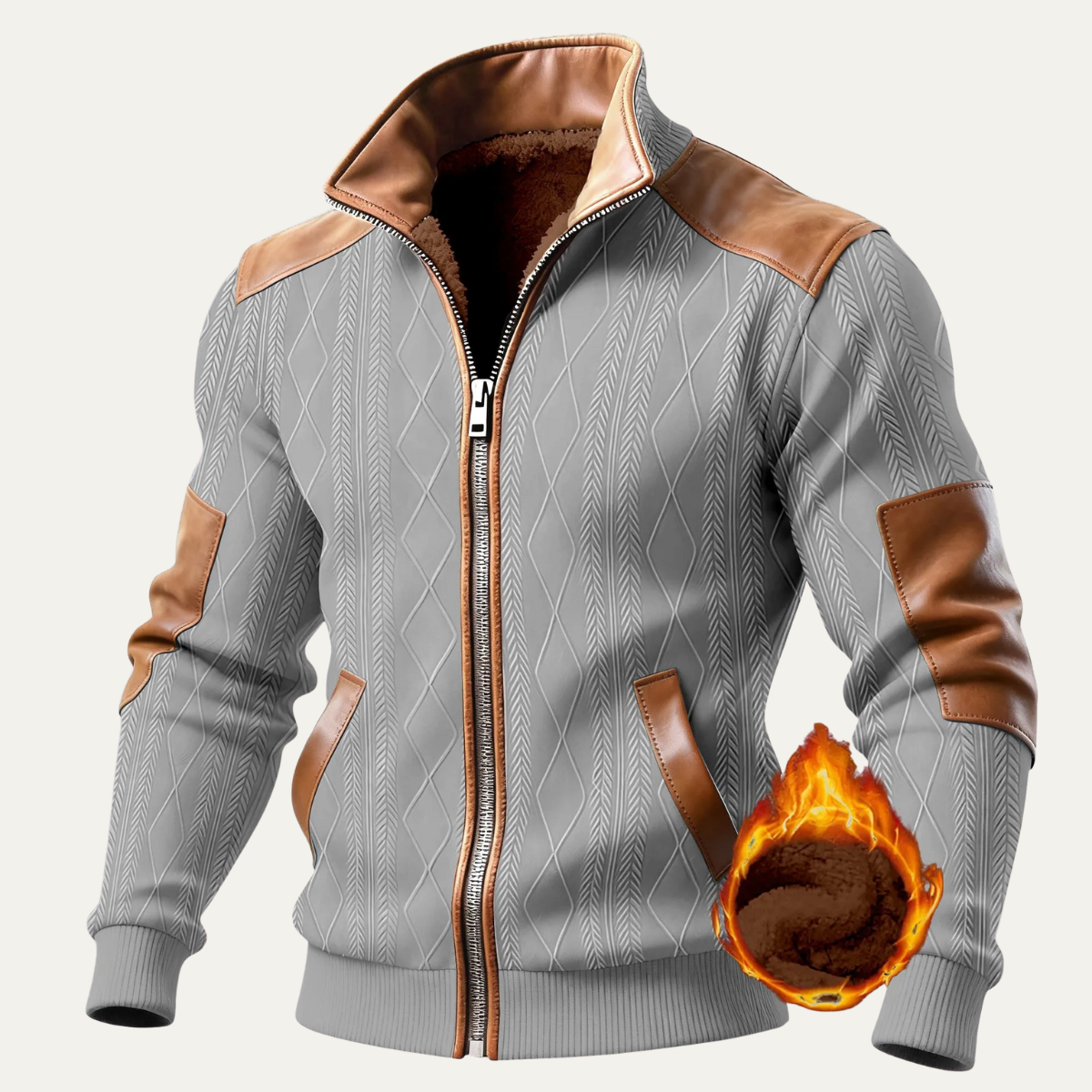 Men's Knitted Fleece Lined Zip Up Sweater