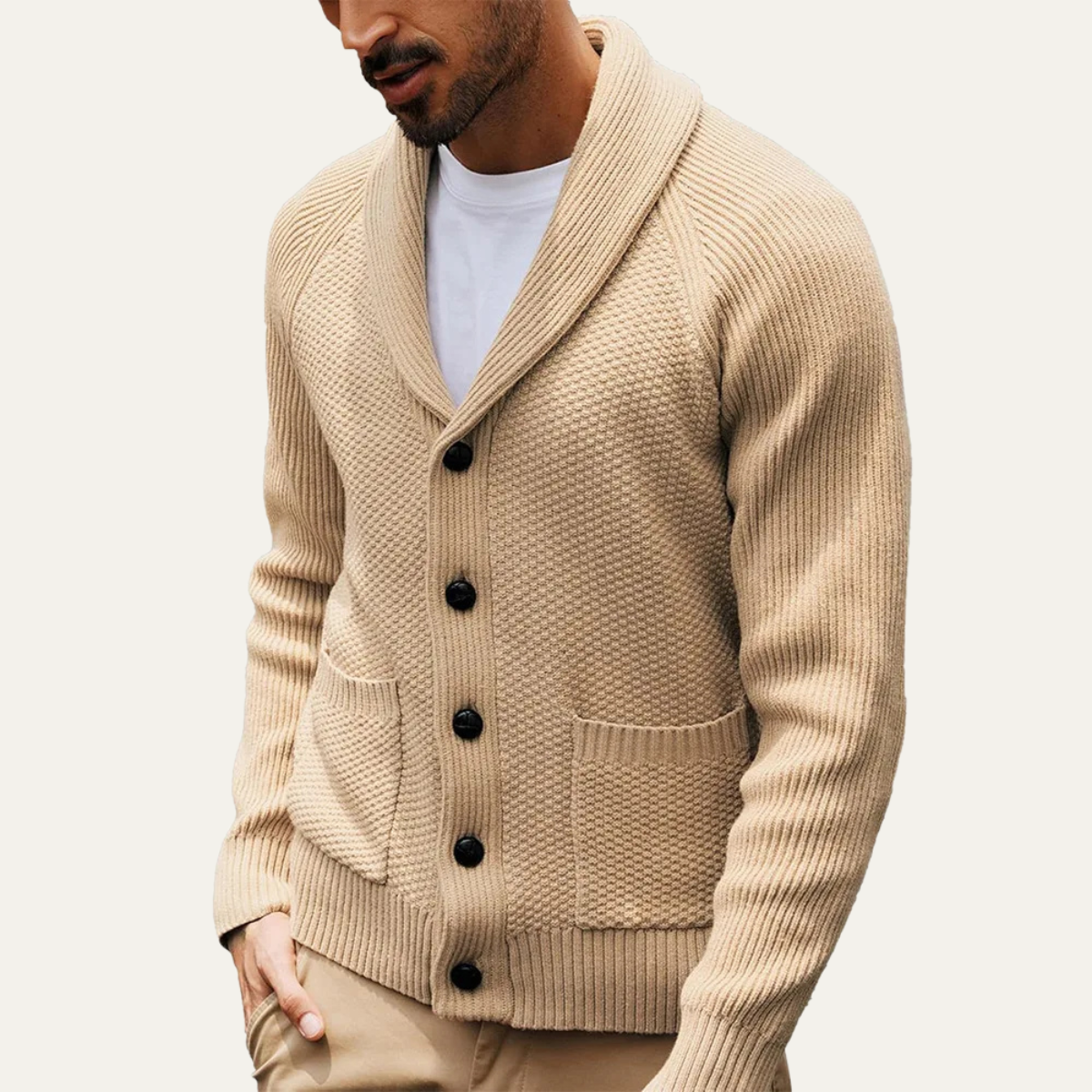 Men's Shawl Collar Cardigan Knit With Front Pockets