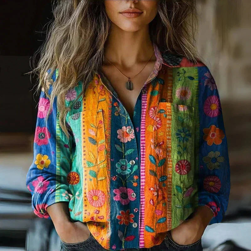 Jasmine | Women’s Printed Button Front Long Sleeve Top