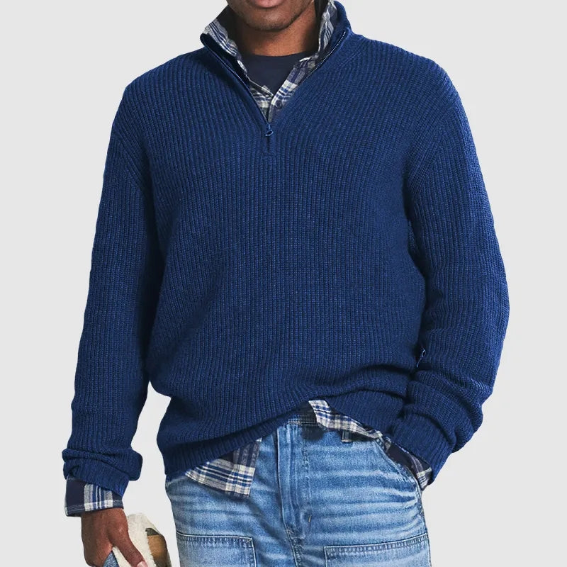 Men's Ribbed Knit Half-Zip Sweater Long Sleeves