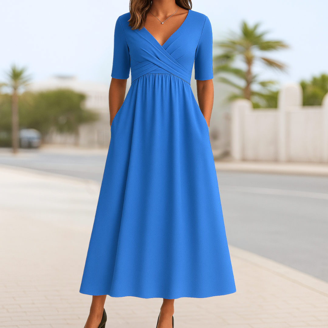 Women's Red Midi V-Neck Evening Dress