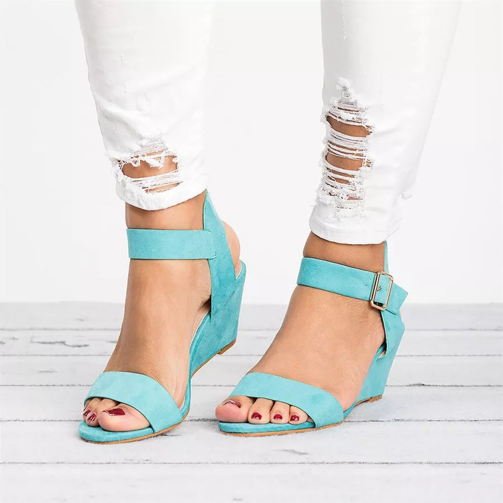 Rochelle Women's Wedge Sandals Faux Leather Open Toe Ankle Strap