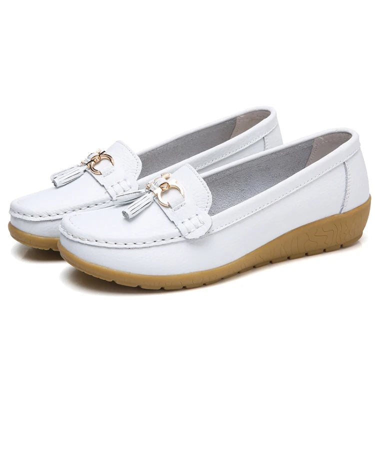 Women Leather Cut-Out Ballet Flats