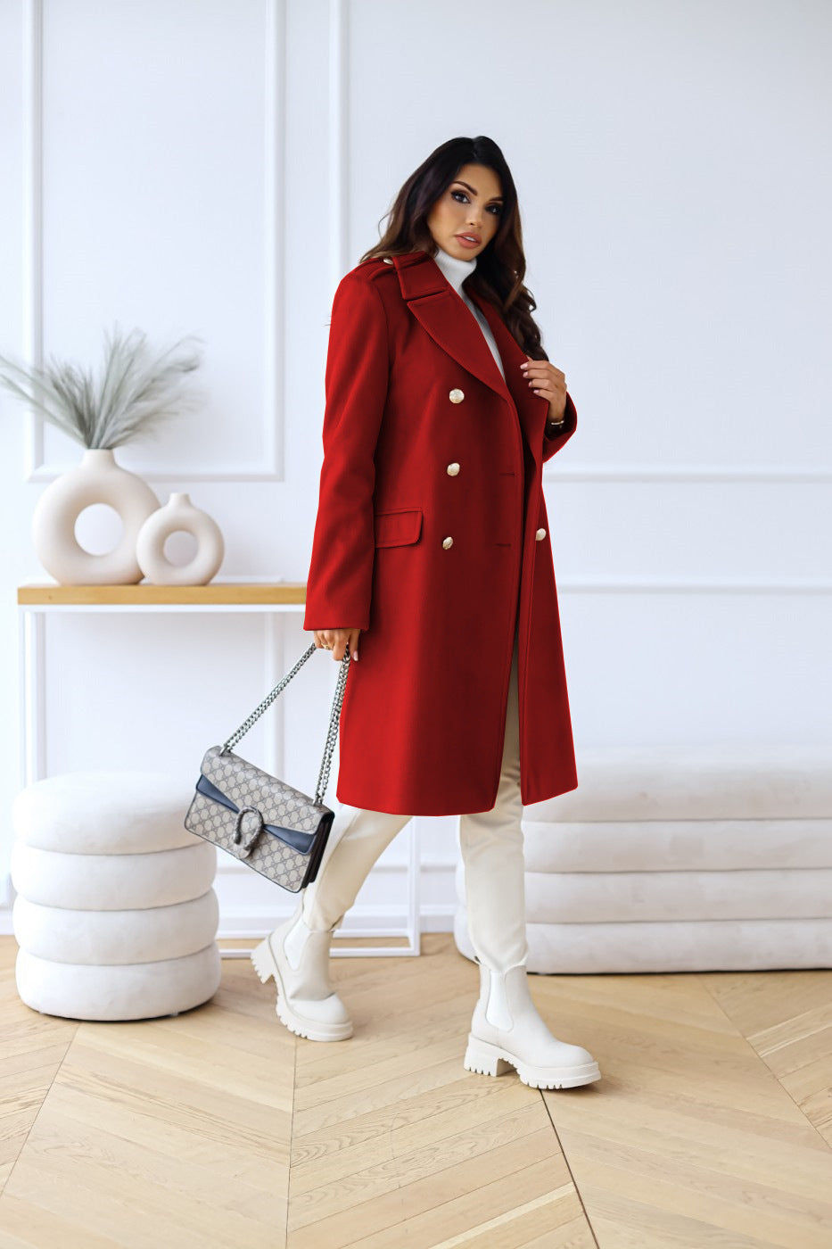 Women's Wool Trench Coat Double-Breasted 2-Piece