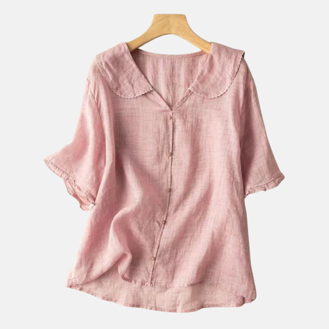 Women's Cotton Linen Shirt Doll Collar