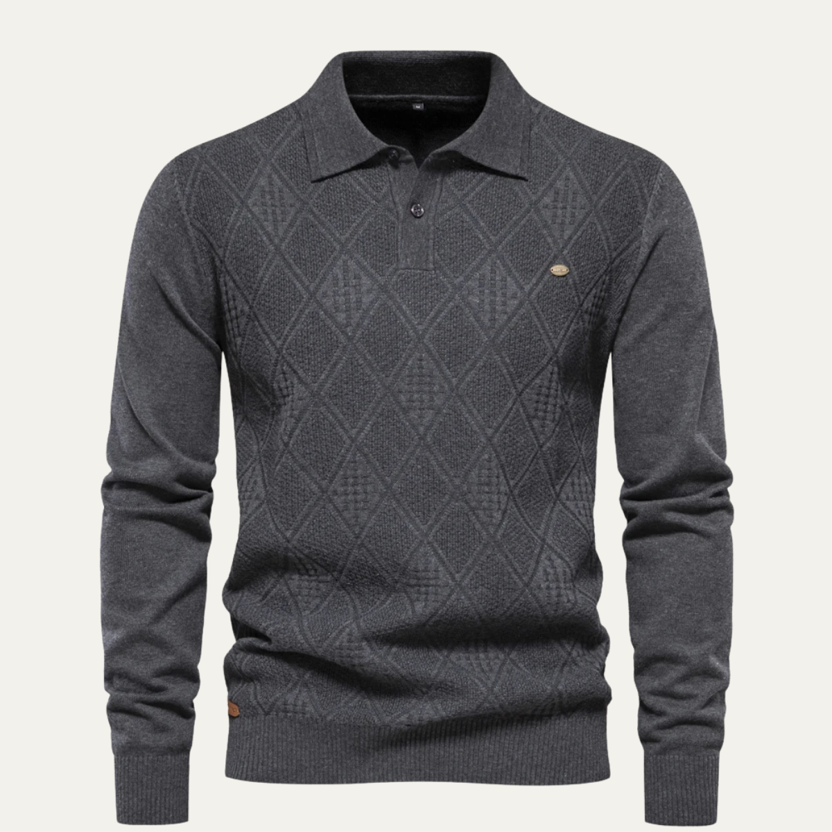 Men's Diamond Pattern Polo Sweater Knit