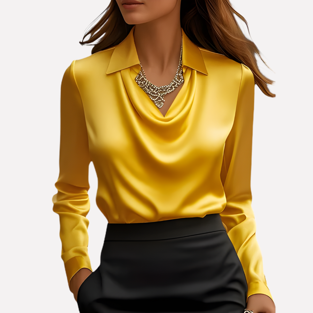 Women's Satin Blouse Draped Collar