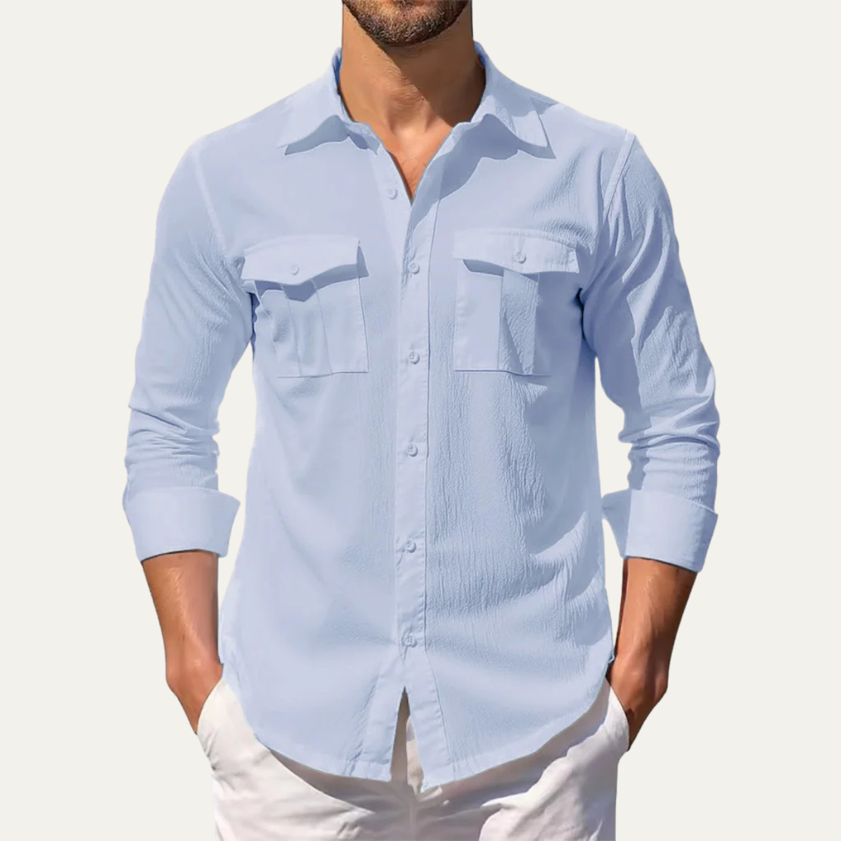 Men's Linen Double Pocket Casual Shirt