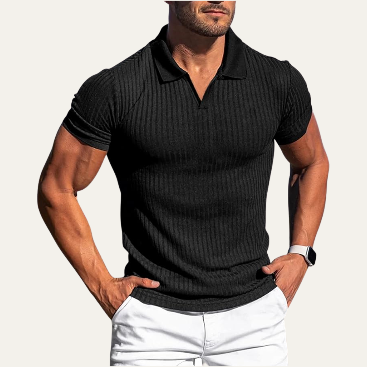 Men's Stretch Polo Shirt Ribbed Summer