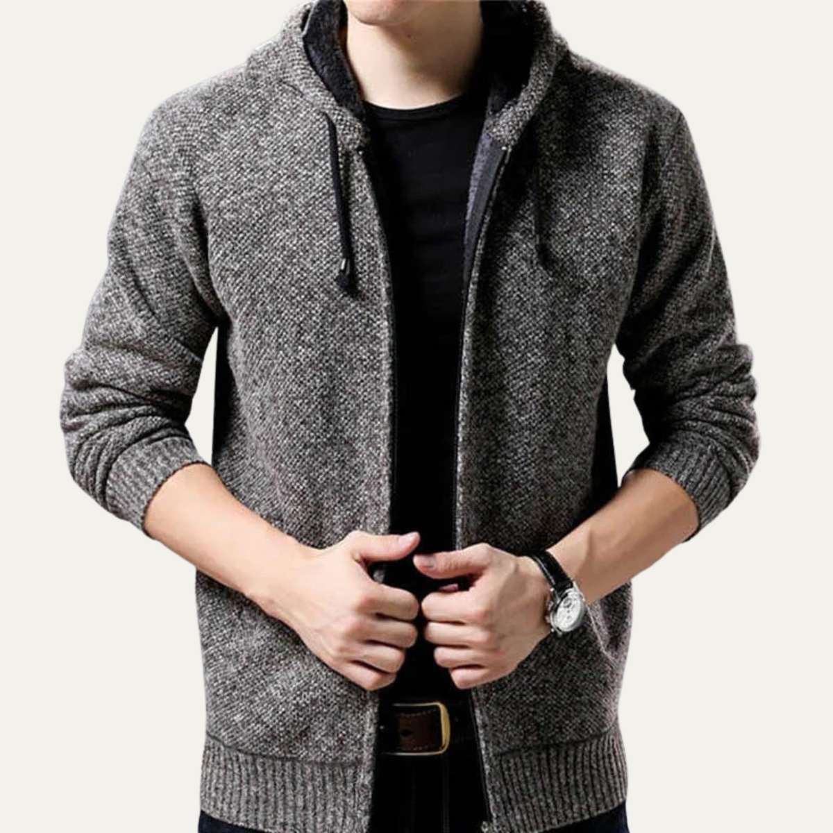 Men's Knit Hoodie Jacket Zip Up Casual