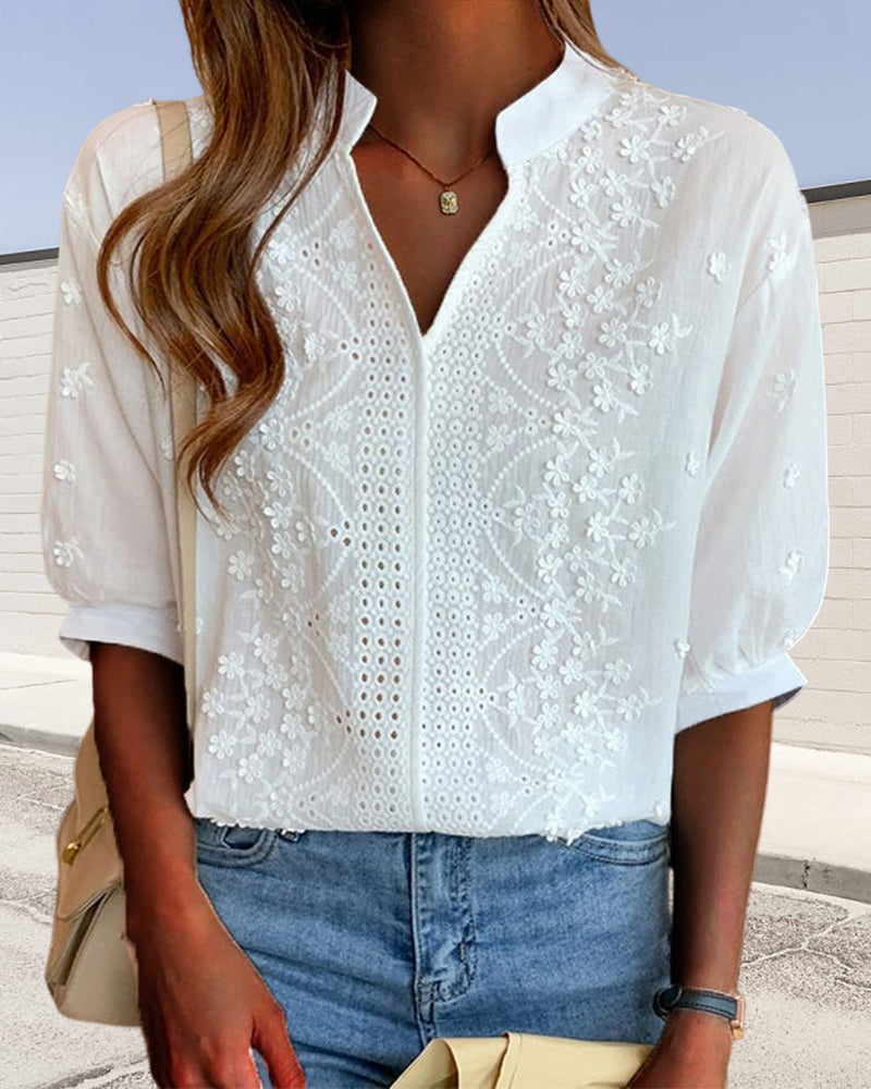 Bella | Women’s Summer Embroidered V-Neck Blouse