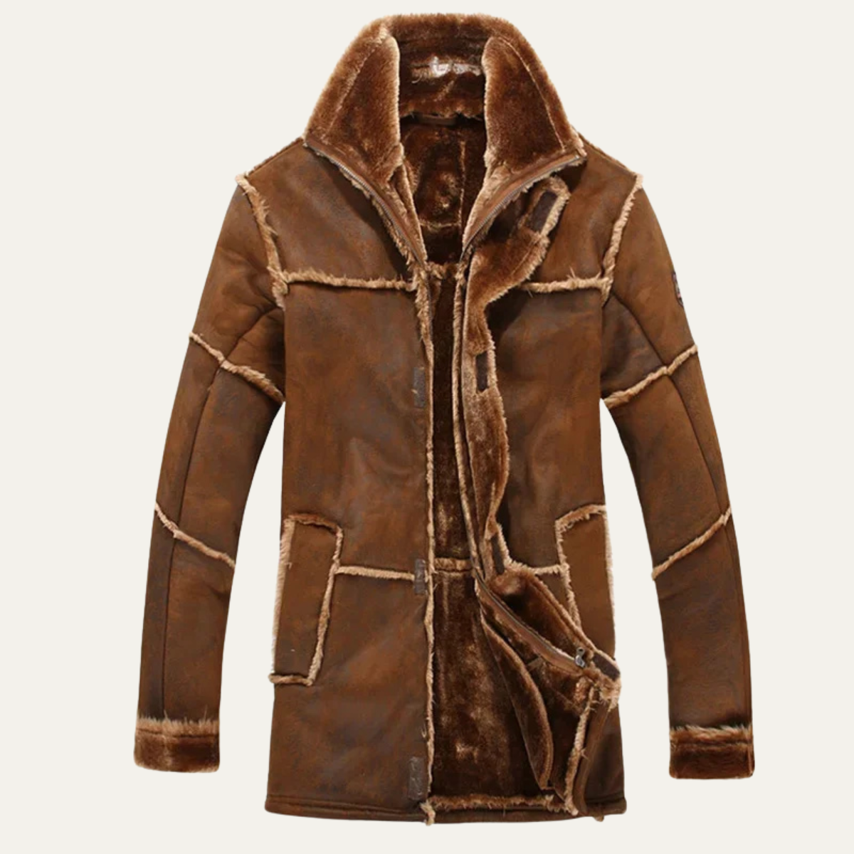 Men's Shearling Suede Leather Coat Winter Warm Jacket