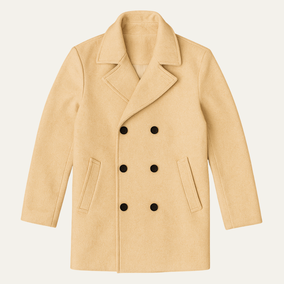 Men's Wool Double Breasted Peacoat Khaki - Fashinoza