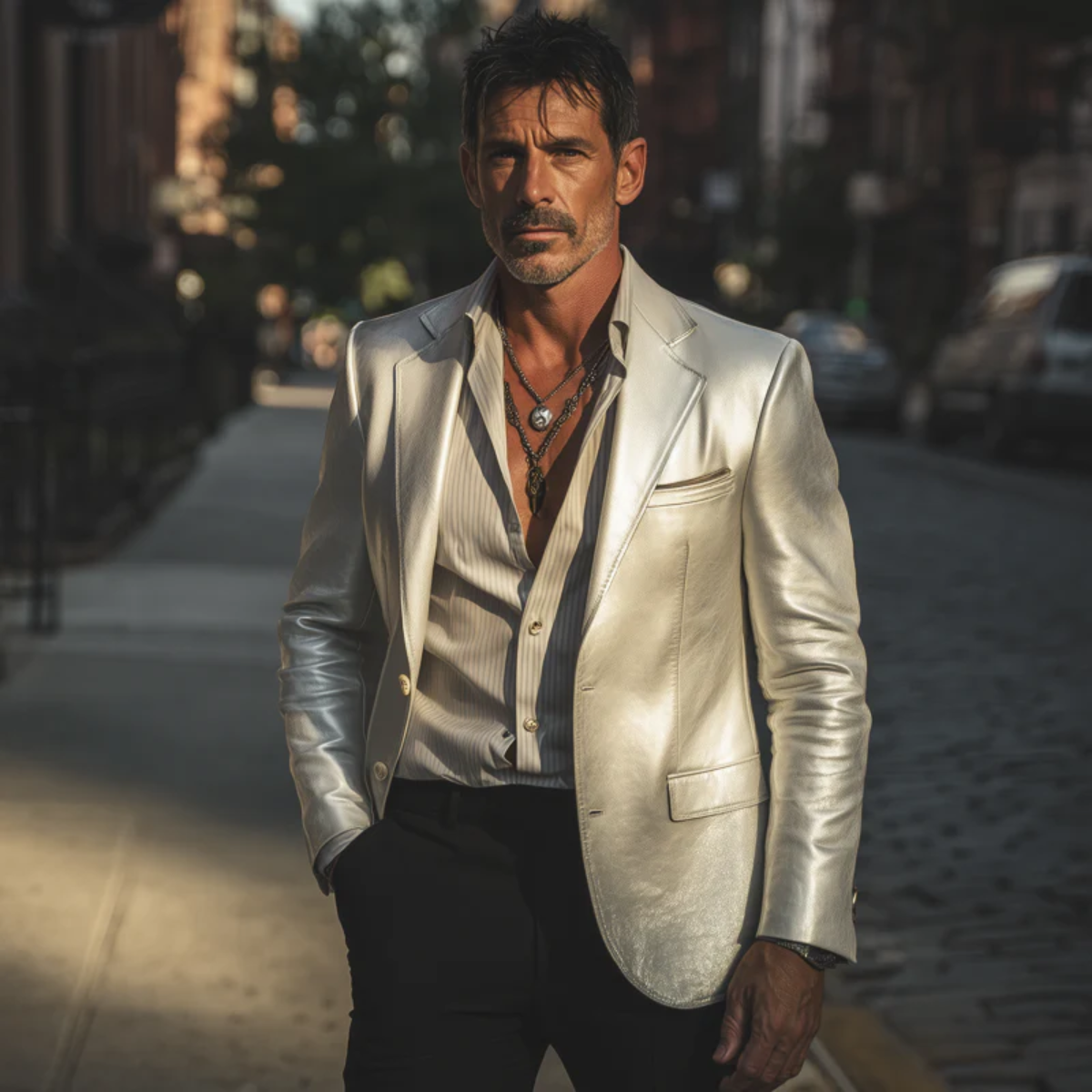 Men's Metallic Silver Blazer