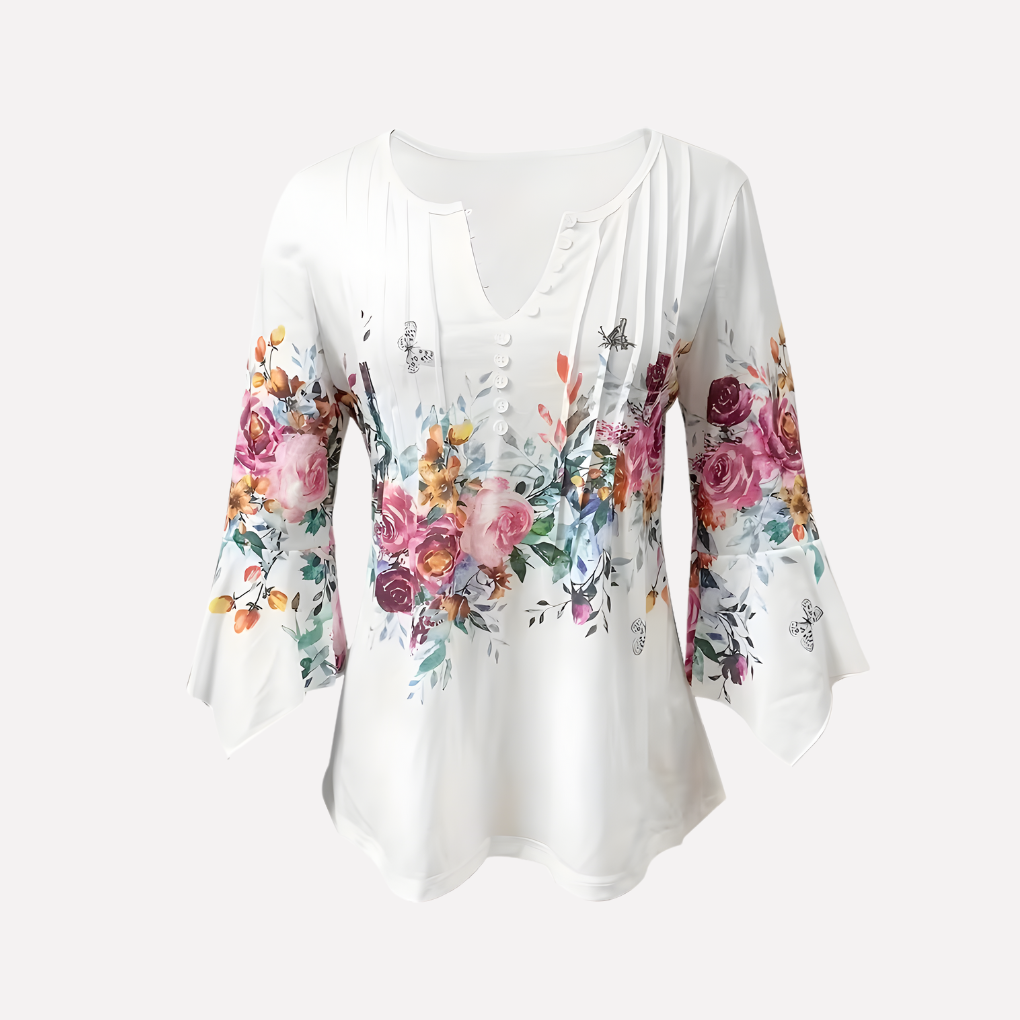 Women V Neck Floral Blouse - Fashinoza
