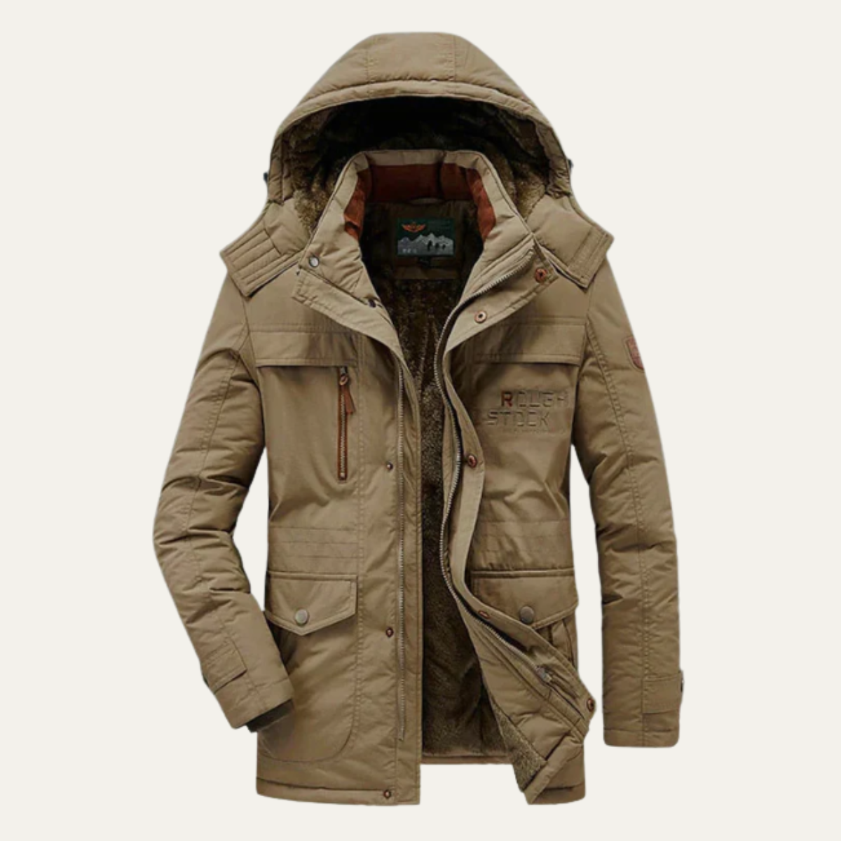 Men's Hooded Parka Coat Fleece Lined Waterproof Black