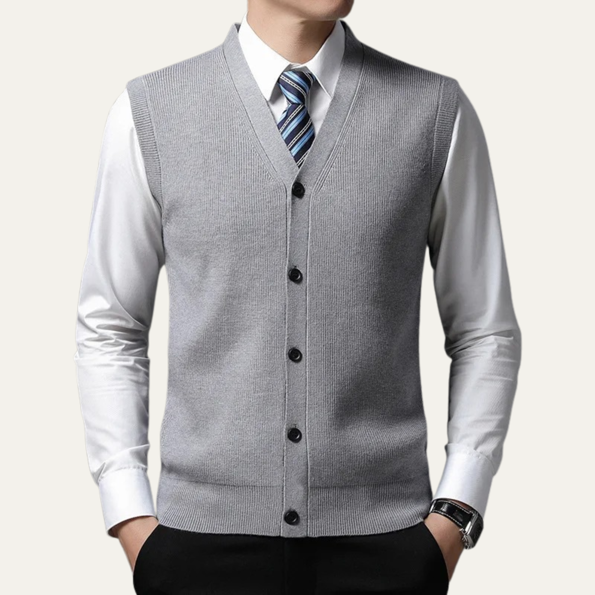 Men's Knit Waistcoat Smart Button Closure