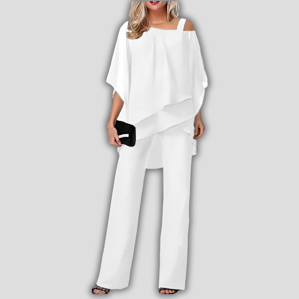 Women's 2 Piece Chiffon Pantsuit Cape