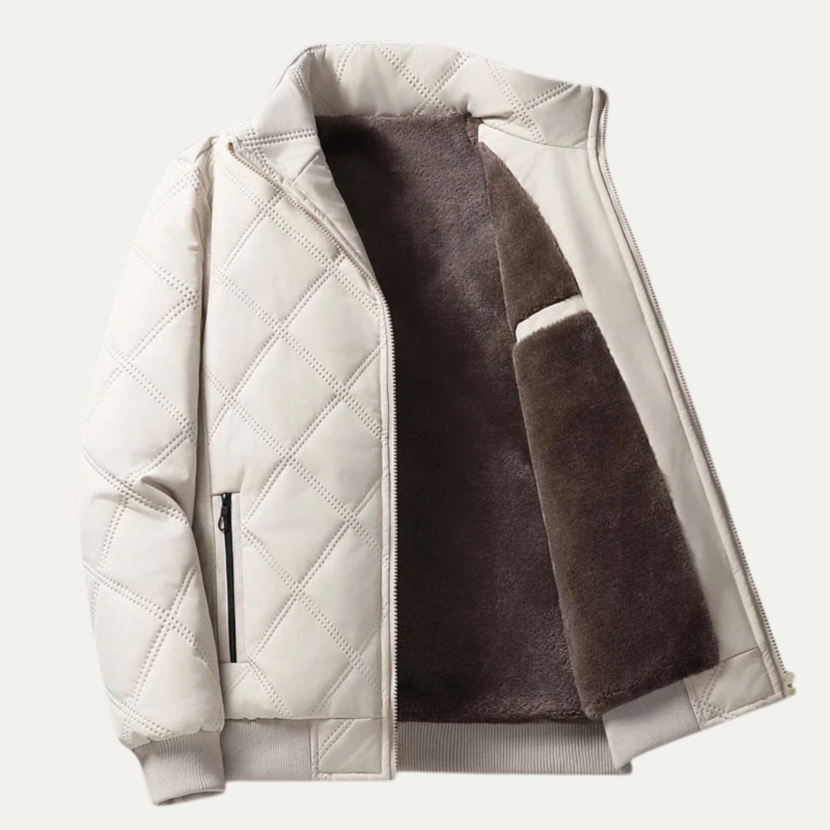 Men's Quilted Fleece Jacket Thick Padded Coat