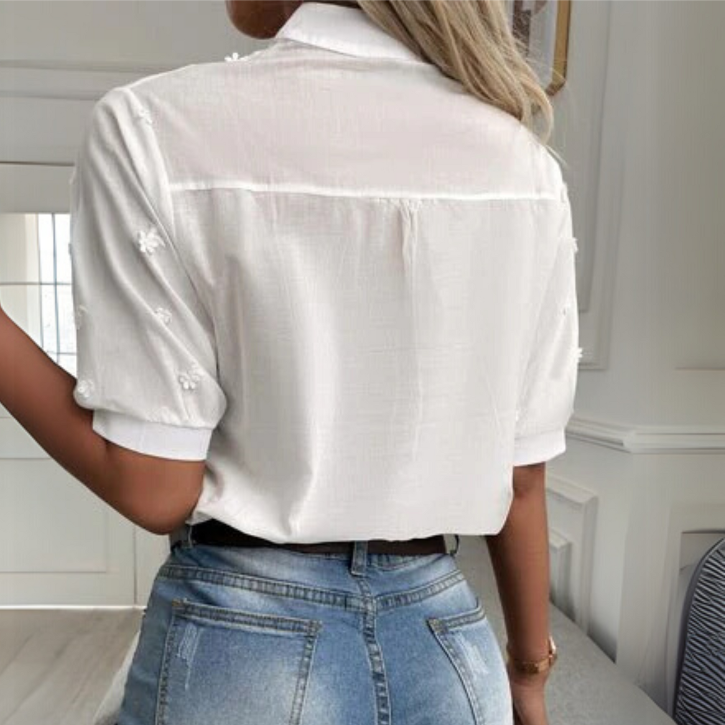 Women's Embroidered Blouse Floral Mandarin Collar