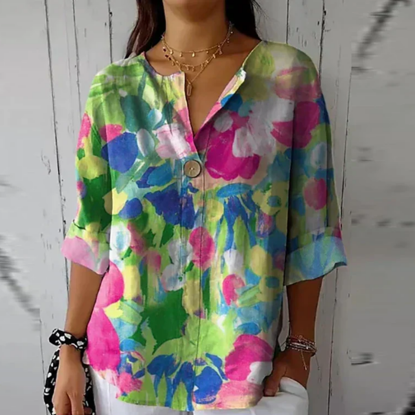 Women's Floral V-Neck Blouse Half Sleeve