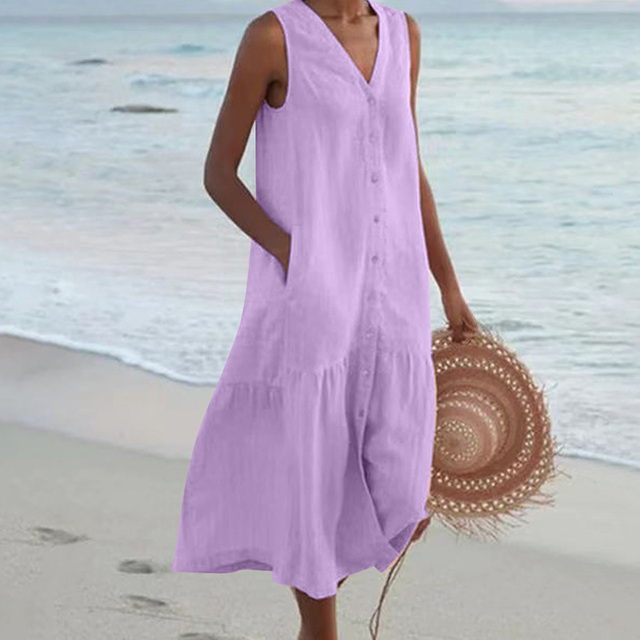 Women's Sleeveless Maxi Dress Button Front