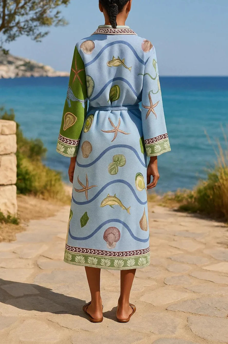 Womens Printed Midi Shirt Dress Belted