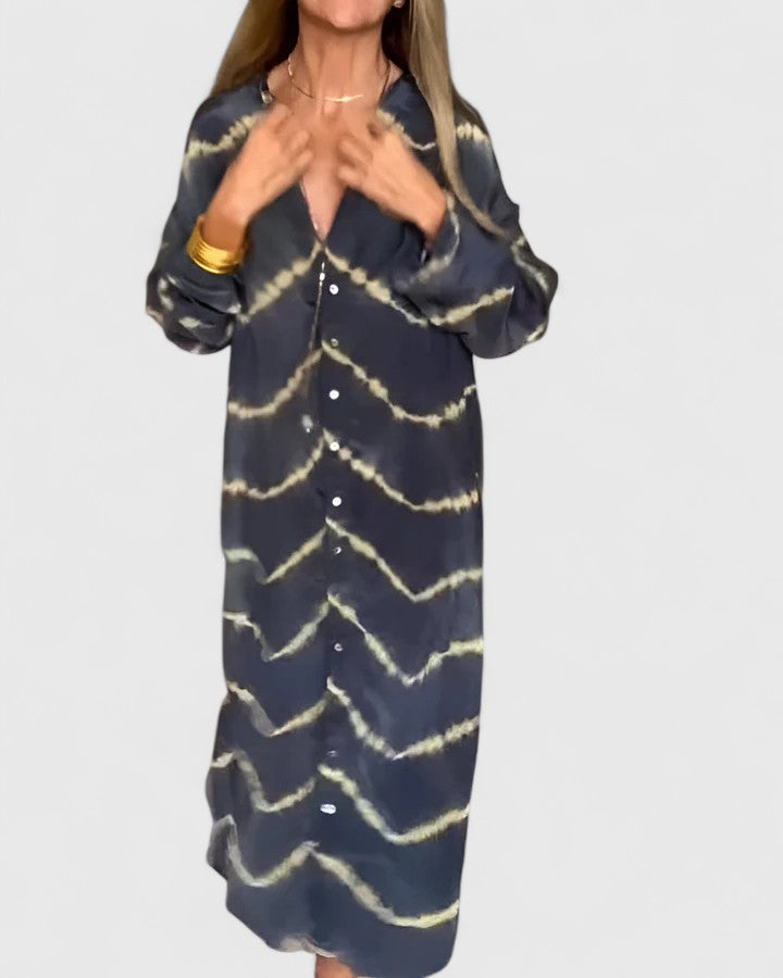Women's Midi Shirt Dress Tie-Dye Print Cotton Button Down