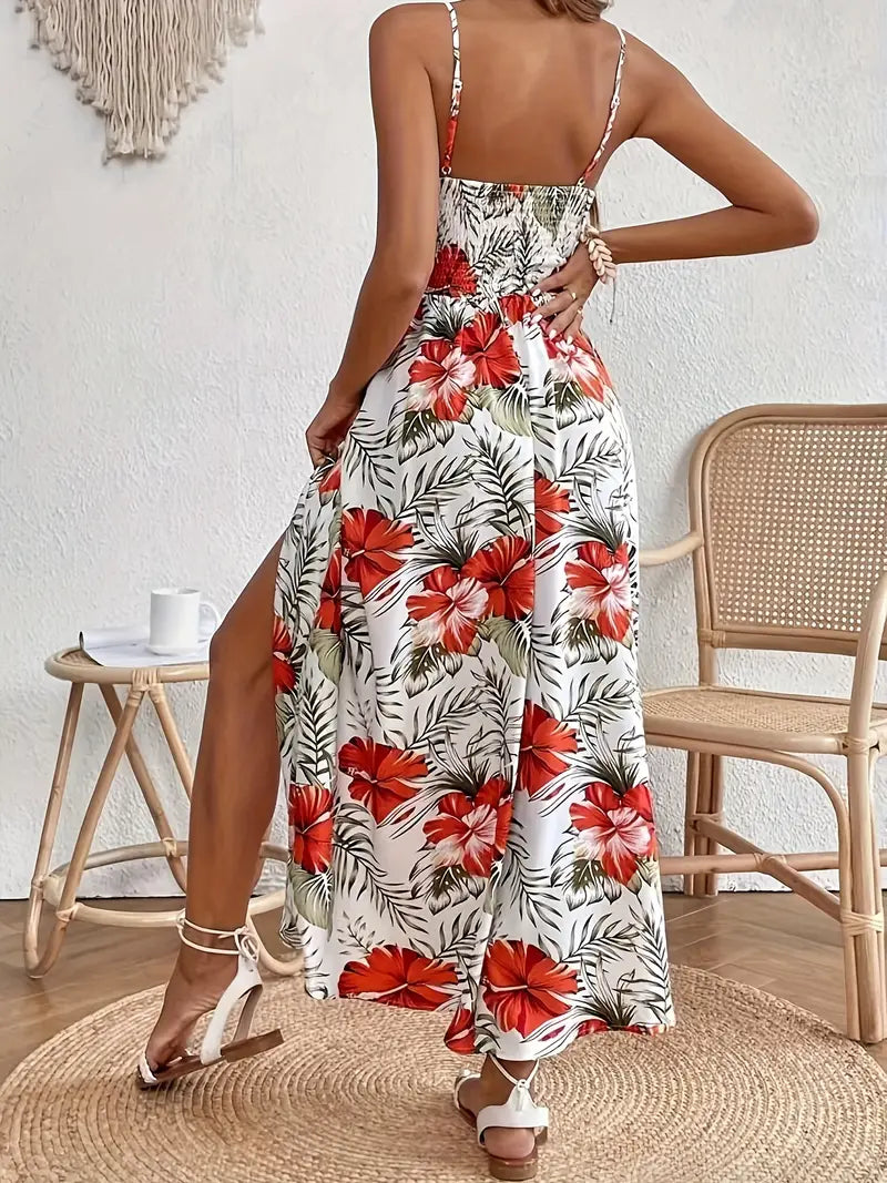 Women's Floral Midi Dress Flowy Lightweight