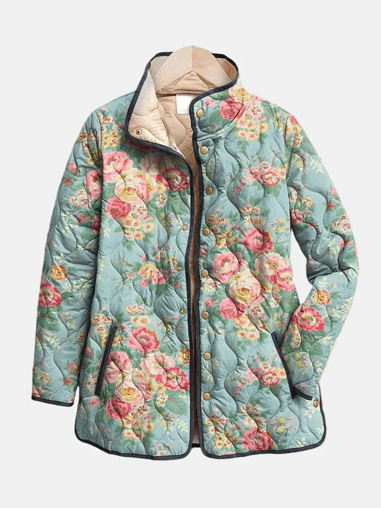 Women's Quilted Floral Print Jacket - Fashinoza