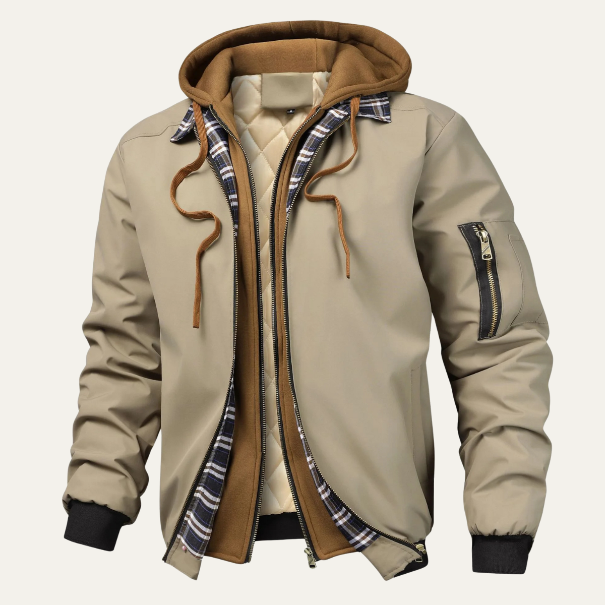 Men's Hooded Bomber Jacket Multi Layer