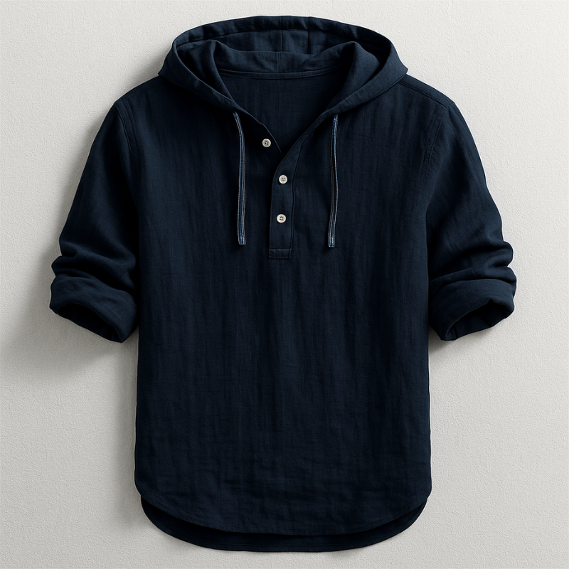 Men's Hooded Shirt Half-Button Placket Drawstring
