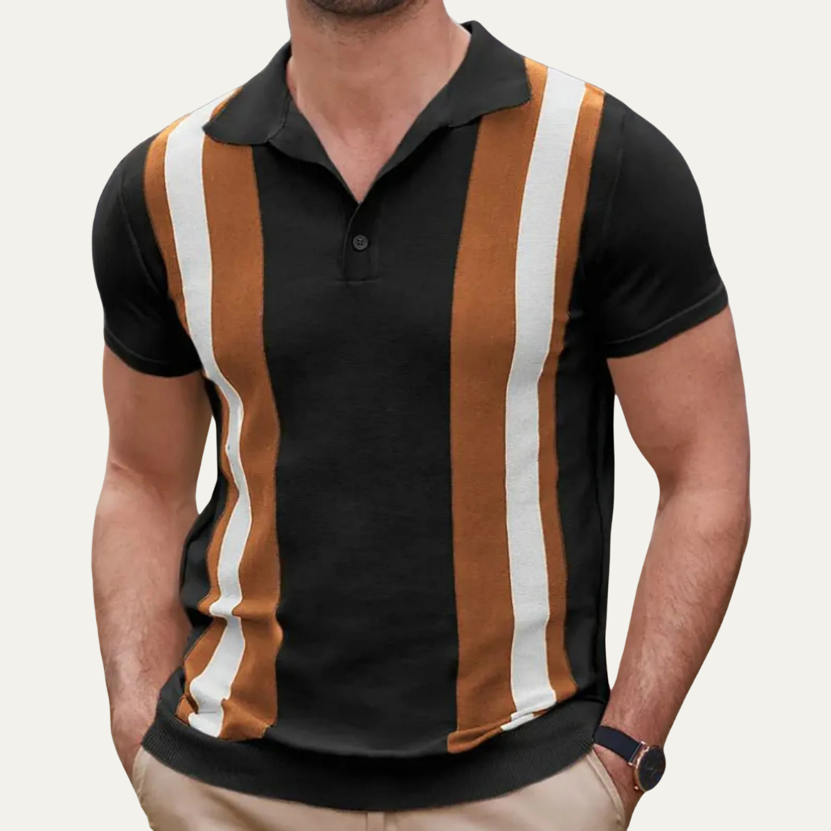 Men's Striped Knit Polo Shirt Casual Retro Style