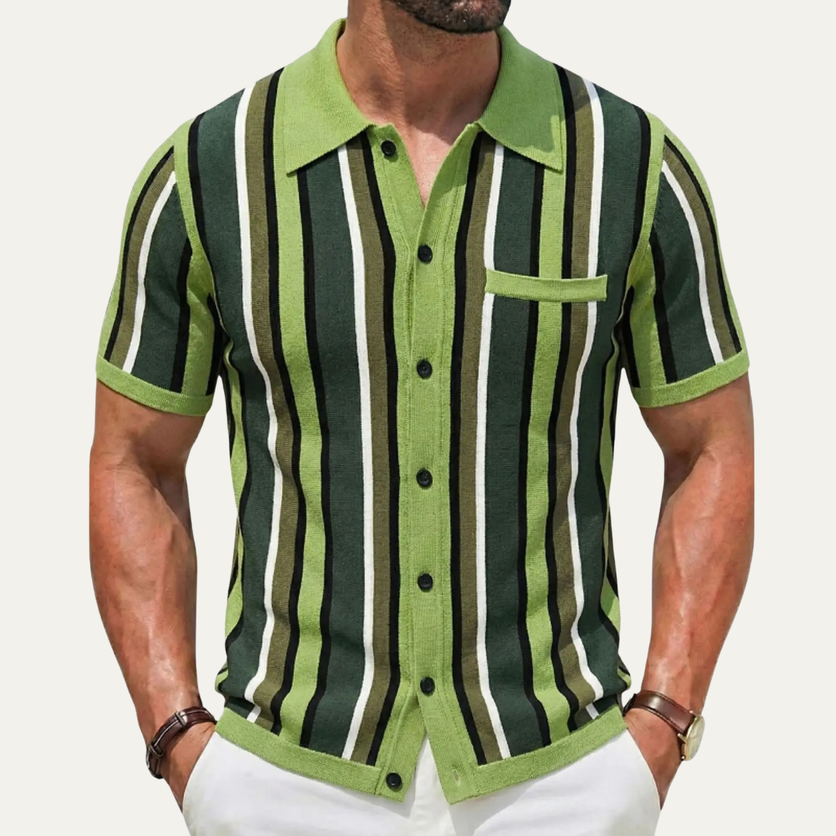 Men's Striped Polo Shirt Knit Retro Style