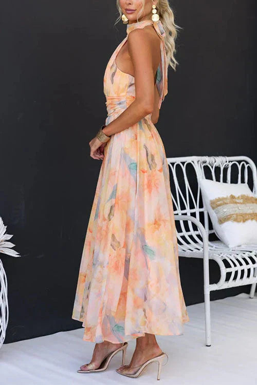 Women's Watercolour Maxi Dress Lightweight Summer