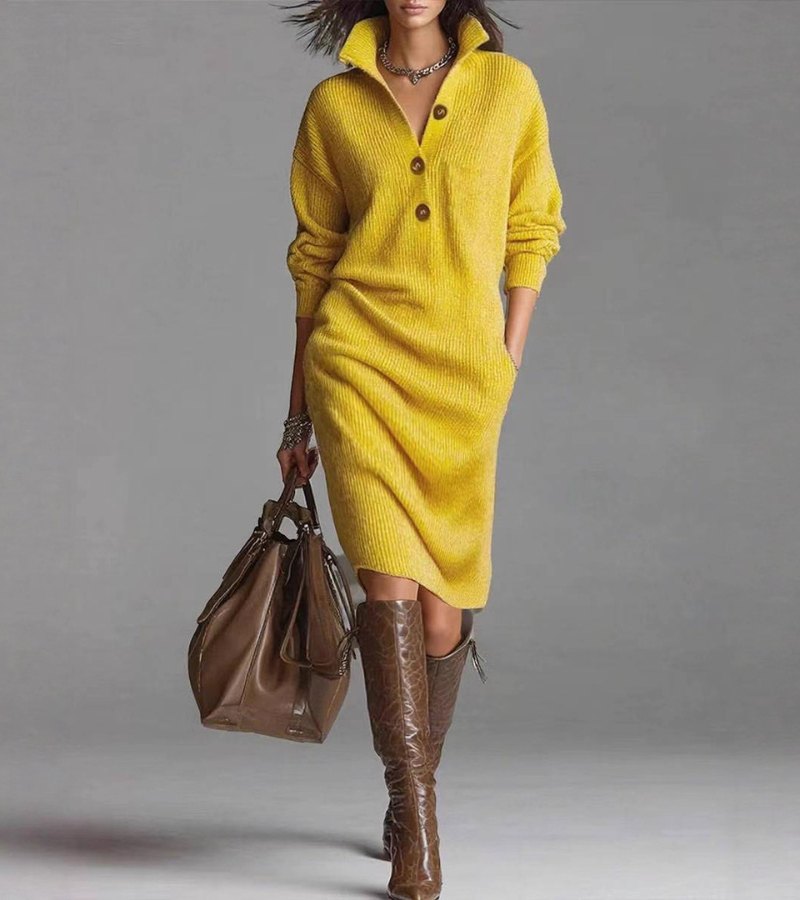 Collared Button Sweater Midi Dress