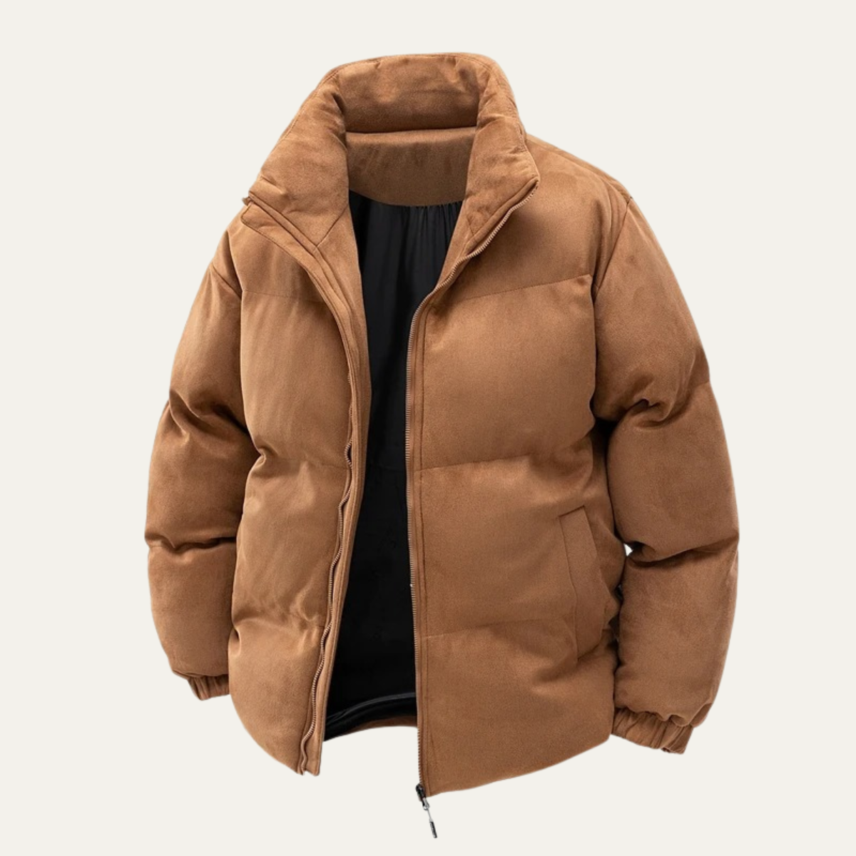 Men's Suede Puffer Jacket Cotton Padded Black