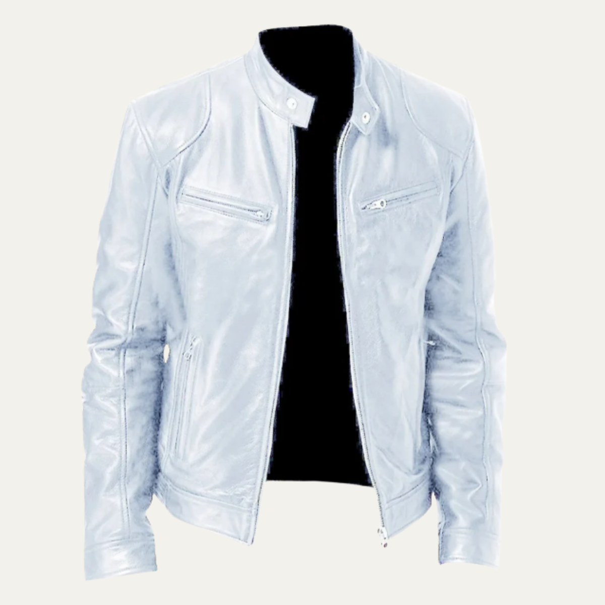 Men's Leather Biker Jacket Vintage Style Zip Up