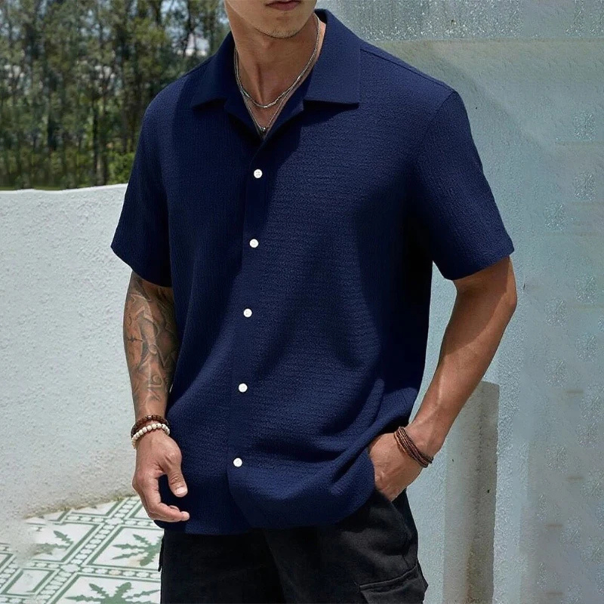 Men's Lightweight Button-Up Streetwear Shirt